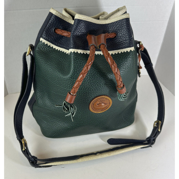 Vtg Dooney & Bourke Teton Tri-Color Drawstring Bucket Bag All Weather Leather - Picture 9 of 15
